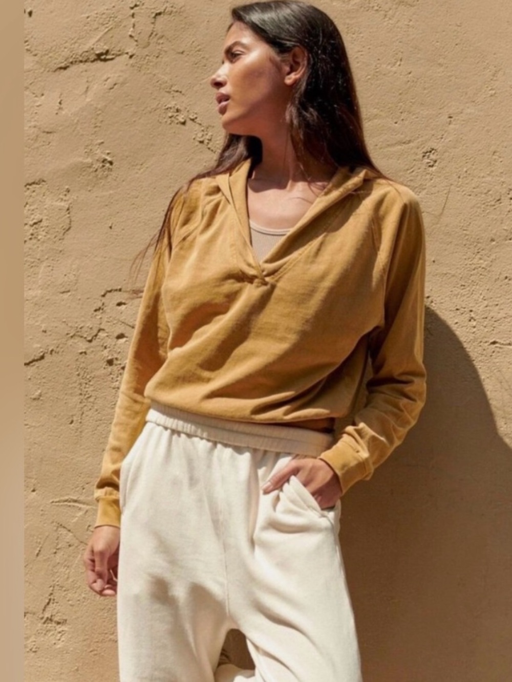 Free People Movement Golden Ochre Apres Ski Cropped Hooded Pullover